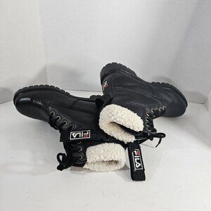 Fila Women's Disruptor Moto Biker Boots Black Leather Combat Style Size 9.5